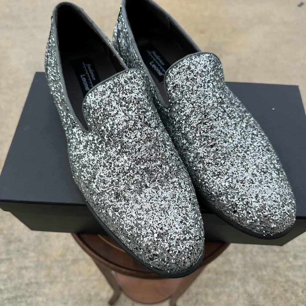 Glamorous Silver Slip-On Loafers with Glitter Finish